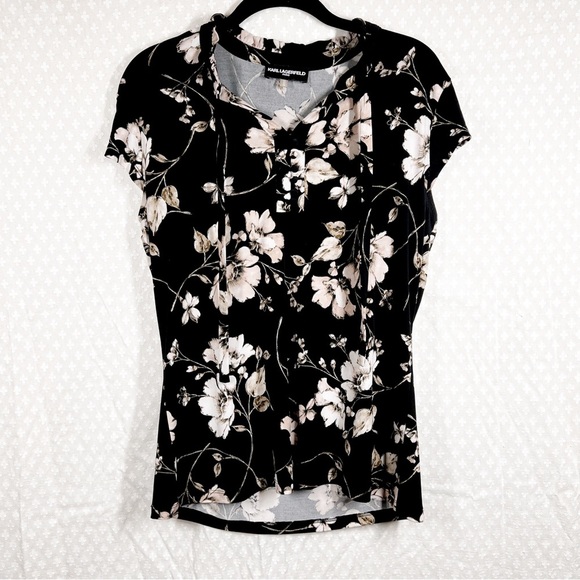 Karl Lagerfeld Tops - Karl Lagerfeld Black Pink Floral Print Top
